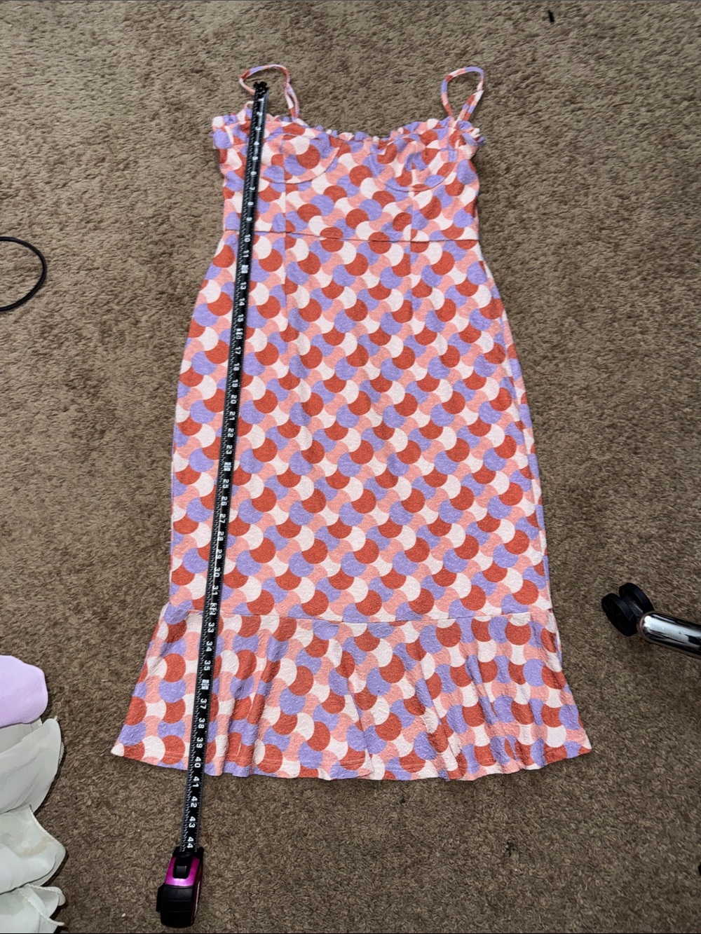 Slate & Willow Pastel Geometric Bustier Flounce Hem Midi Dress - Picture 8 of 11